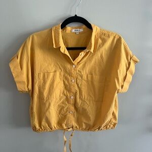 Madewell Mustard Drawstring Hem Cropped Button-Down Shirt